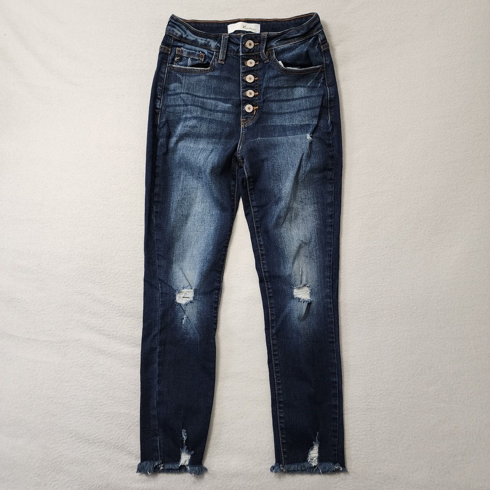Judy Blue Skinny Jeans Womens 25x24 Cropped Blue Fade Distressed Button Fly